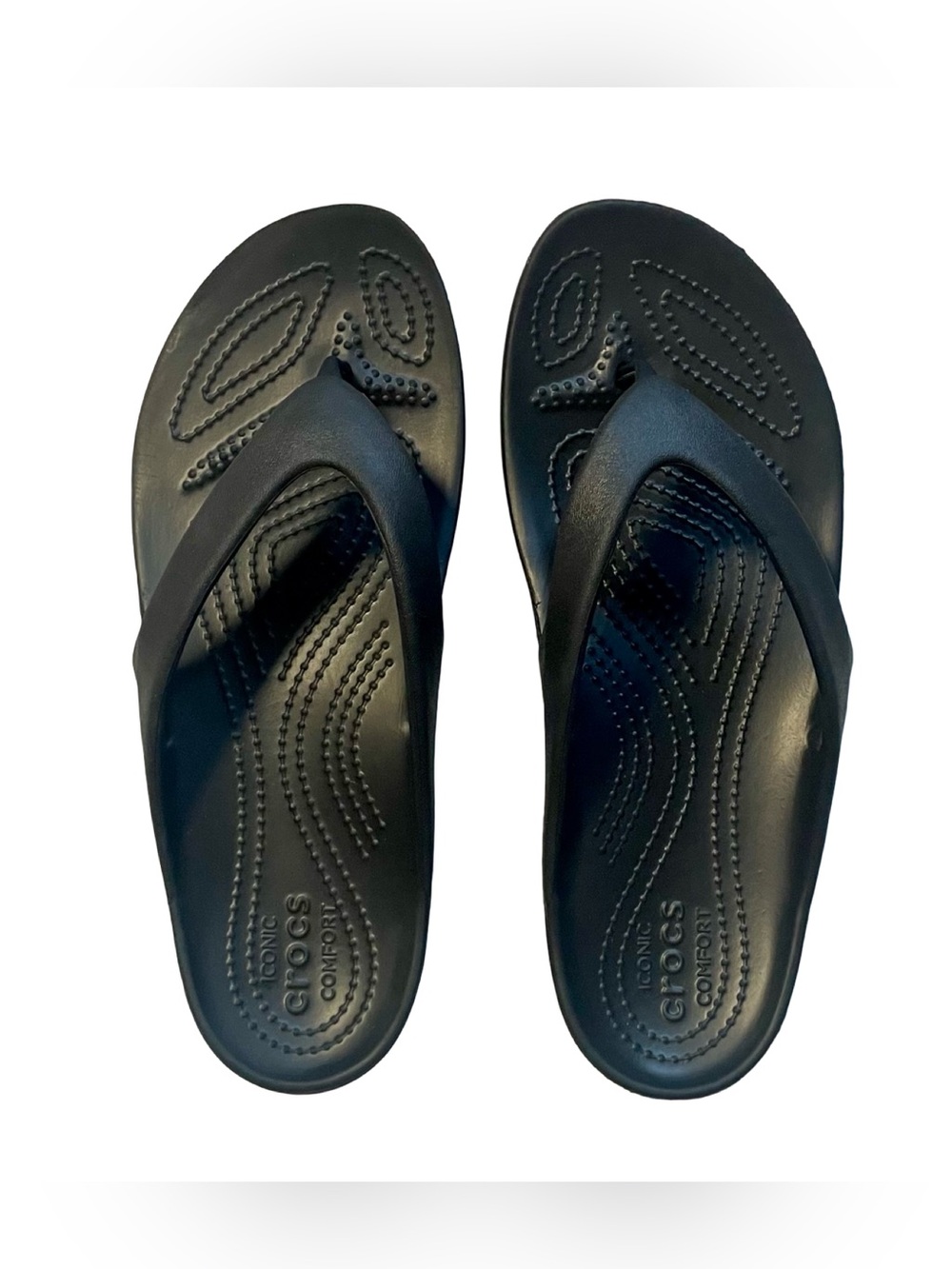 Crocs Black Iconic Comfort Flip Flop Sandals Size 9